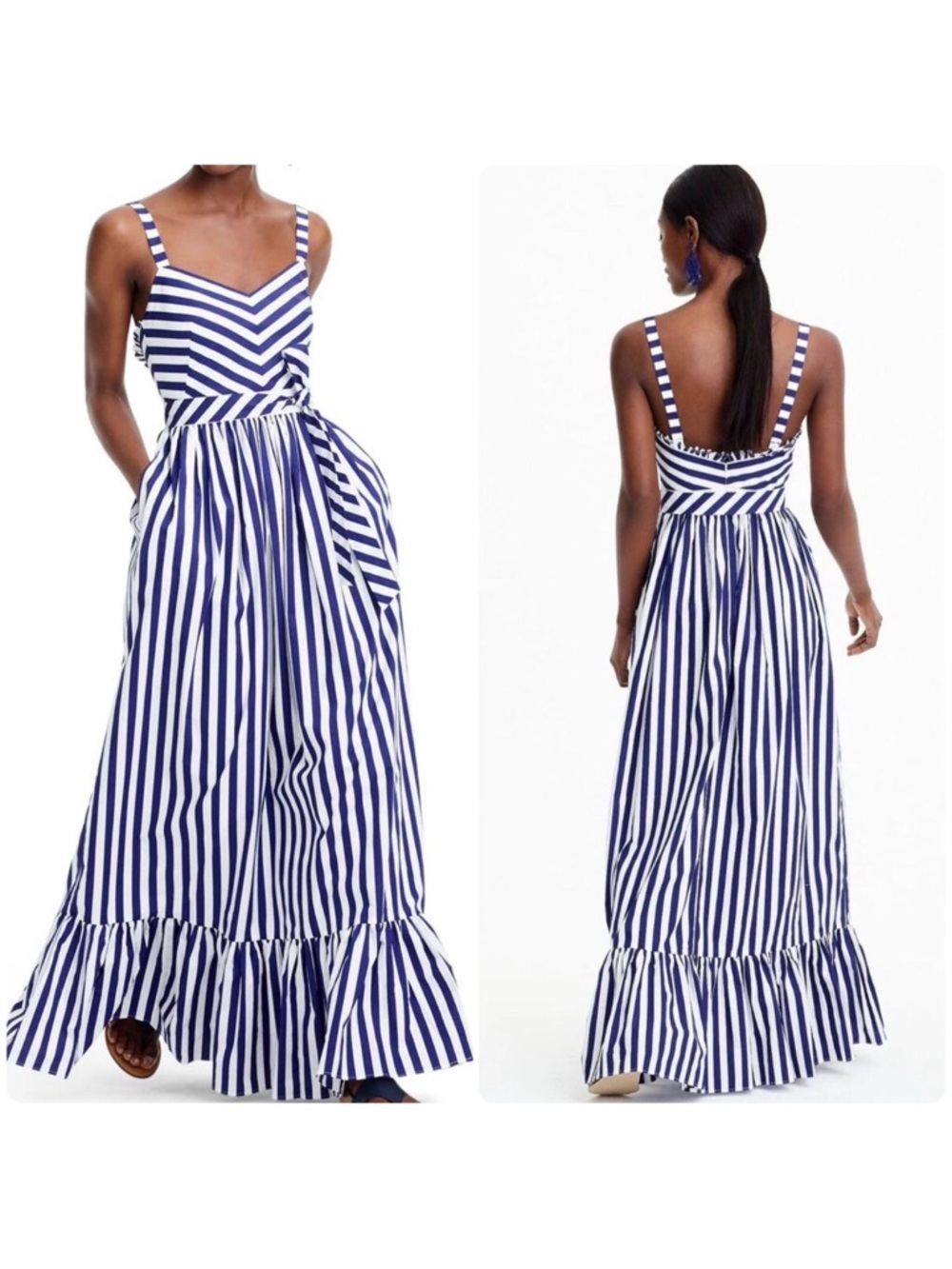 Striped Blue and White Maxi Dress with Tie Waist